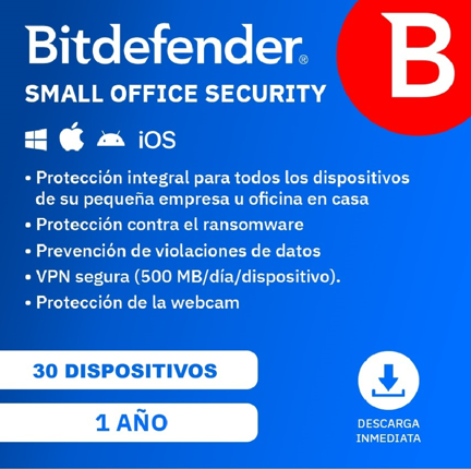 Licencia Antivirus Bitdefender ESD Small Office Security 1 Año 30 Usuarios + 1 Server