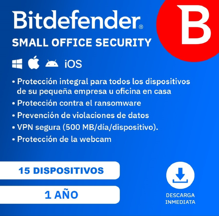 Licencia Antivirus Bitdefender ESD Small Office Security 1 Año 15 Usuarios + 1 Server