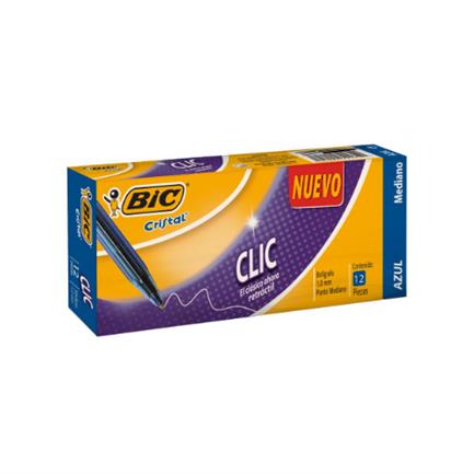 Boligrafo bic cristal clic azul retractil 1.0 c/12