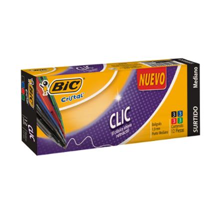 Boligrafo bic cristal clic surtido retractil 1.0 c/12