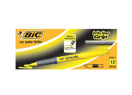 Marcador bic brite liner grip amarillo gbl-12 c/12