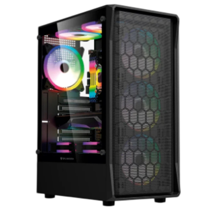 Gabinete Balam Rush Gamer Dragonfly Hex GM560 media torre ATX negro 4 ventiladores ARGB panel de cristal frontal mesh