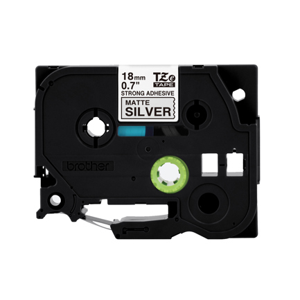 Cinta Laminada Brother con Extra Adhesivo Texto Negro sobre Cinta Plata Matte de 18mm x 8m 2