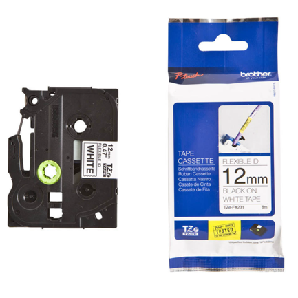 Cinta Laminada Brother TZEFX231G Flexible Texto Negro Fondo Blanco