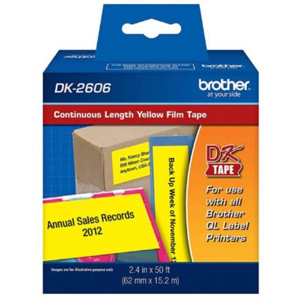 Cinta Etiquetadora Brother Plástica Continua Negro sobre Amarillo 62mmx15.2m