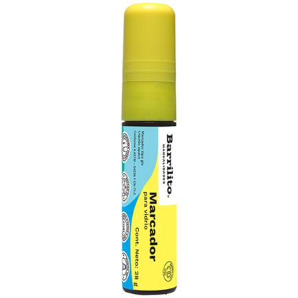 Marcador barrilito para vidrio grande 28 gr color amarillo neón c/10 pzas