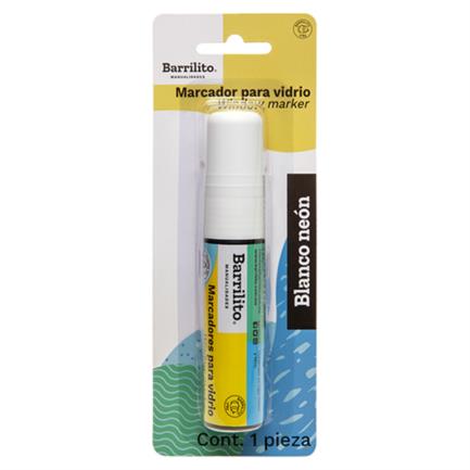Marcador barrilito para vidrio grande 28 gr color blanco neón c/10 pzas