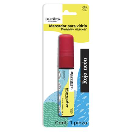 Marcador barrilito para vidrio grande 28 gr color rojo neón c/10 pzas