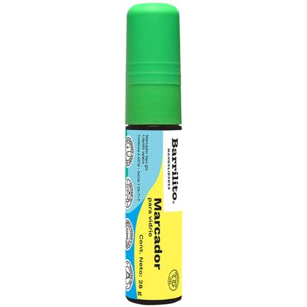 Marcador barrilito para vidrio grande 28 gr color verde neón c/10 pzas