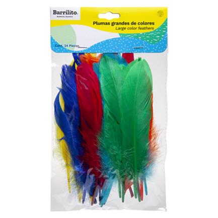 Plumas barrilito grandes colores surtidos bolsa c/24 pzas