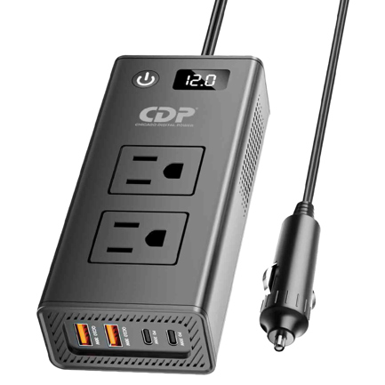 Inversor de Potencia CDP 2OOW 2 salidas nema 5-15R I2OVAC 1 TYPE C PD Output 5Vdc-12Vdc 1QC3.0 5Vdc-12Vdc 2 USB 3.4A 2