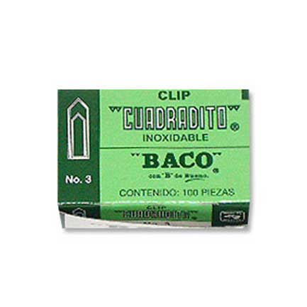 Clip Baco Cuadradito #3 Niquelado Paquete c/10 Cajas c/100 Clips c/u