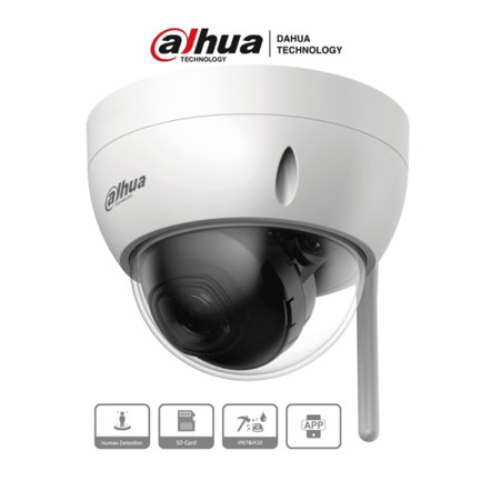Camara IP Domo Wifi de 2 Megapixeles Lente de 2.8 mm 100 Grados de Apertura IR de 30 Metros Ranura para MicroSD IP67 Antivandalica Ik10 Deteccion de Humanos SMD Hasta 80 Metros de Alcance en Area Abierta