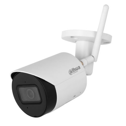 Camara DAHUA IP Bullet Wifi de 4 Megapixeles/ Lente de 2.8mm/ 90 Grados de Apertura/ H 265+/ IR de 30 Metros/ Microfono Integrado/ Ranura para MicroSD/ Metalica/ IP67/ DWDR/ Videoanaliticos con SMD