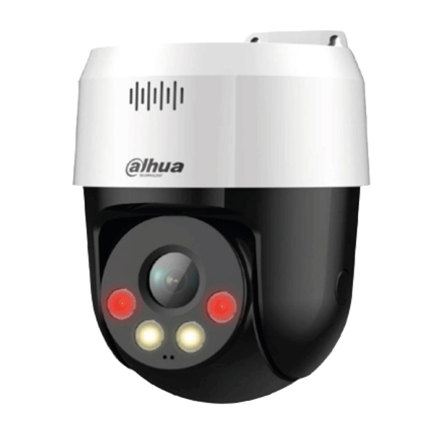 Camara Dahua IP PT de 2 Megapixeles Full Color+Disuasion Activa Iluminador Dual Inteligente Lente fijo 30 Metros de Iluminacion IR y Visible Audio 2 Vias IP66 PoE Deteccion de Humanos Ranura MicroSD