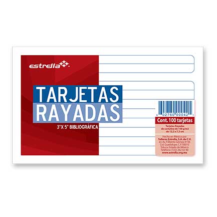 Tarjeta estrella bibliográfica 3x5 raya c/100