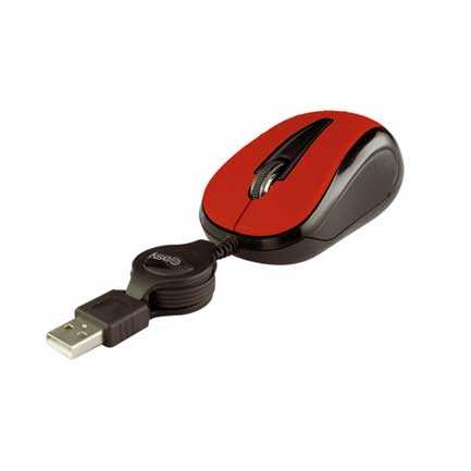 Mini mouse perfect choice easy line alámbrico óptico retráctil 1000 dpi color rojo