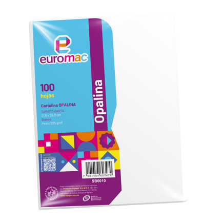 Papel opalina blanca Eurocolors tamaño carta 225 g paquete con 100 hojas