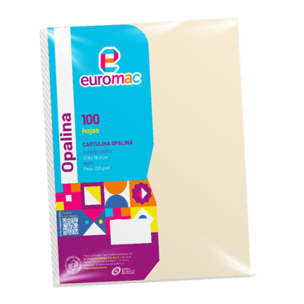 Papel opalina marfil Eurocolors tamaño carta 225 g paquete con 100 hojas