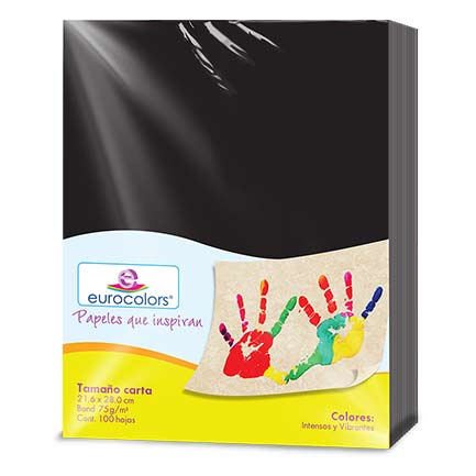 Papel cortado eurocolors carta negro c/100