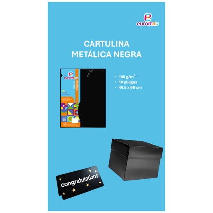 Cartulina metálica Euromac color negro 47.5 × 66 cm bolsa con 10 hojas