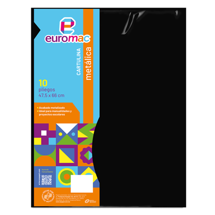 Cartulina metálica Euromac color negro 47.5 × 66 cm bolsa con 10 hojas 2