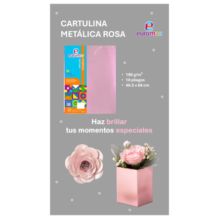 Cartulina metálica Euromac color rosa 47.5 × 66 cm bolsa con 10 hojas