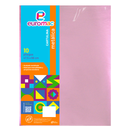 Cartulina metálica Euromac color rosa 47.5 × 66 cm bolsa con 10 hojas 2