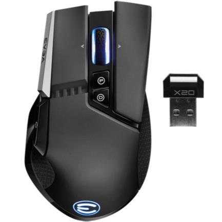 Mouse Gamer Ergonomico EVGA X20 Optico RGB 16000 DPI 10 Botones Inalambrico Bluetooth USB Tipo A Negro