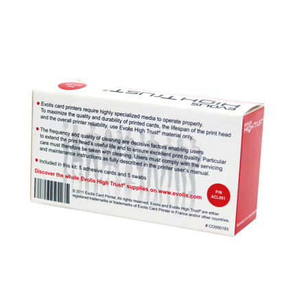 Kit de limpieza Evolis 5 tarjetas adhesivas cortas 5 hisopos uso de tarjeta con cada 1000 4