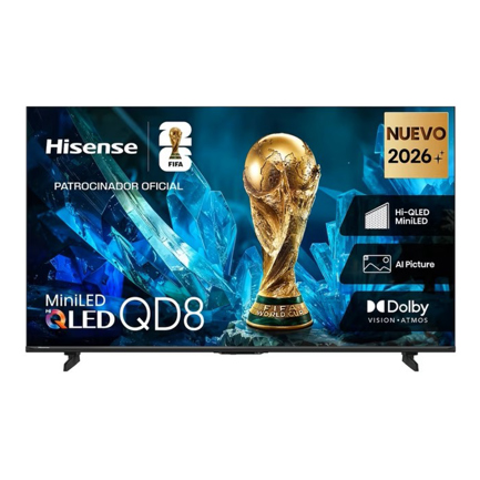 Pantalla Hisense 55in 4K UHD/VIDAA U9.5 Mini-LED Quantum Dot y AIPQ contraste con 128 zonas de atenuación y Dolby Atmos 2