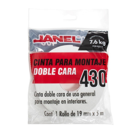 Doble Capa Montaje Foam Blanca 19mm X 5mts