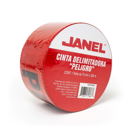 Cinta Delimitadora Janel Roja Peligro Sin Adhesivo 75mm X 300mts
