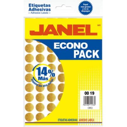 Etiquetas adhesivas janel econopack fluorescente redonda 00x19mm color oro sobre c/560