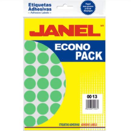 Etiquetas adhesivas janel econopack fluorescente 00x13mm color verde sobre c/1120