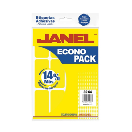 Etiquetas adhesivas janel econopack fluorescente 32x64mm color amarillo sobre c/96