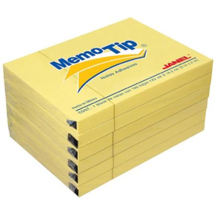 Notas adhesivas janel memo tip 3x4" color amarillo c/6 blocks de 100 hojas c/u