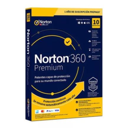 Licencia antivirus esd norton 360 premium 1 año 10 dispositivos