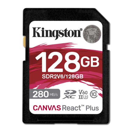 TARJETA DE MEMORIA KINGSTON 128GB Canvas React Plus SDXC UHS-II 280R/100W U3 V60 for Full HD/4K