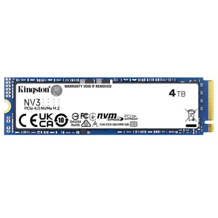 Unidad de Estado Solido SSD Kingston NV3 4TB M.2 2280 NVME SSD PCIE 4.0 Gen 4X4 Hasta 6000 MB S SNV3S 4000G 3