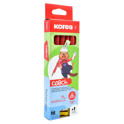 Lápiz de grafito Kores Jumbo Coach Tri + sacapuntas c/12 piezas