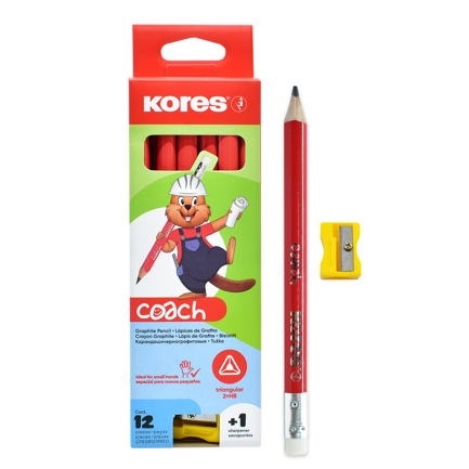 Lápiz de grafito Kores Jumbo Coach Tri + sacapuntas c/12 piezas 3
