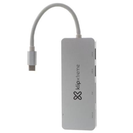 HUB USB Klip Xtreme Tipo C HubPoint KCR-500 de 5 puertos 2 USB 3.0  1 tipo C 1 Micro-SD 1 Tarjeta SDXC Plateado 5