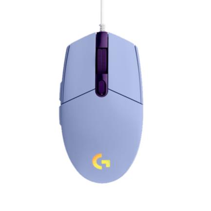 Mouse logitech g203 lightsync gaming lilac optico almbrico usb iluminacion rgb ajustable 6 botones