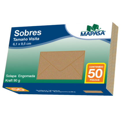 Sobre social visita Mapasa kraft de 6.1 × 9.5 cm 90 g paquete con 50 sobres