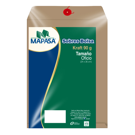 Sobre bolsa kraft Mapasa tamaño oficio con rondana de 24 × 36 cm paquete con 25 sobres