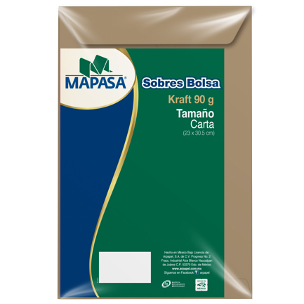 Sobre bolsa kraft Mapasa 2330 tamaño carta de 23 × 30 cm con pegado central paquete con 50 sobres