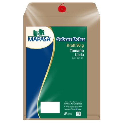 Sobre bolsa kraft Mapasa tamaño carta con rondana de 23 × 30 cm paquete con 50 sobres