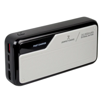 Power Bank Perfect Choice Carga Rápida 20000 mAh 22.5W 4 Puertos USB/A/C y Cable Integrado Tipo C y Lightning