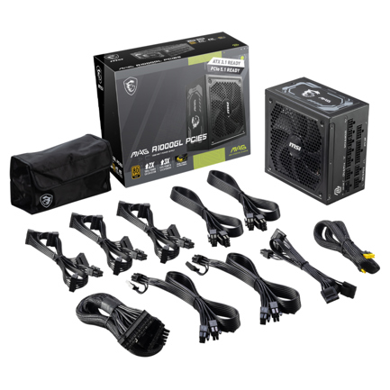 Fuente de Poder MSI MAG A1000GL PCIE5 1000W 80 PLUS Gold Modular 24-pin ATX 12VHPWR 135mm 3